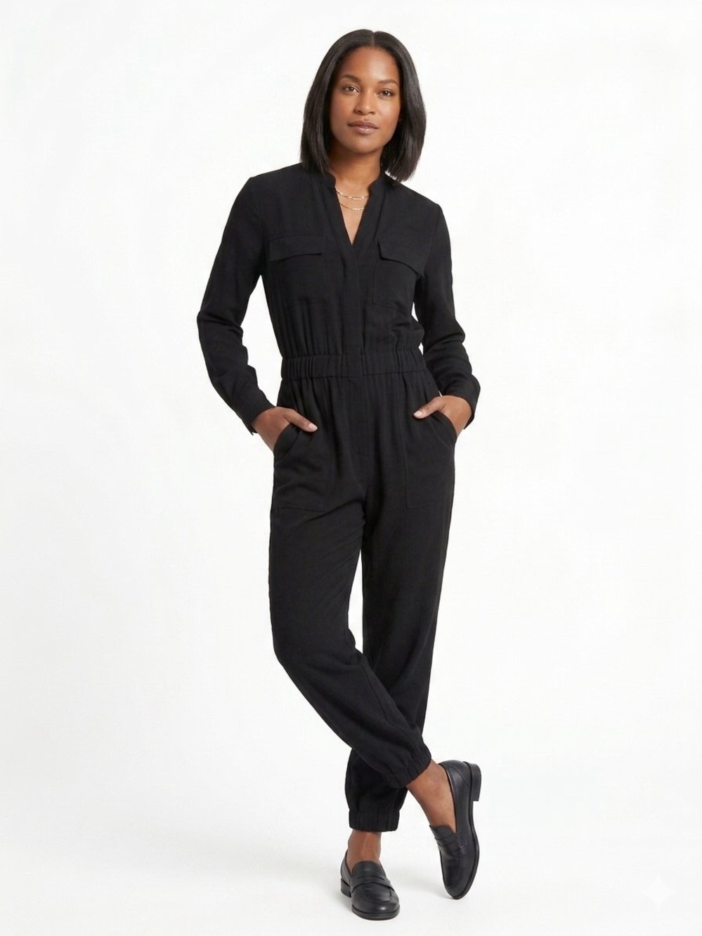 Banana Republic Black Long-Sleeve Utility Jumpsuit